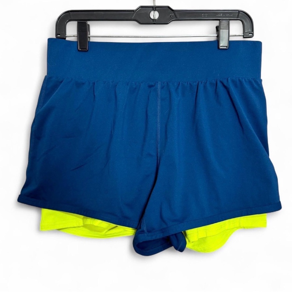 Fabletics Blue Neon Running Short 2-in-1 Athletic Workout Training Sz M Dopamine